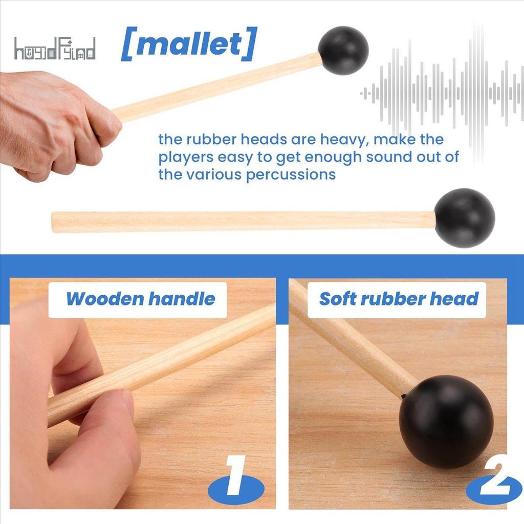 2 ชิ้นยางนุ่มหัว Sticks ไม้ Handle Bell Mallets สําหรับ Glockenspiel Xylophone Bell เครื่องดนตรีชิ้นส่วน - รูปที่ 2