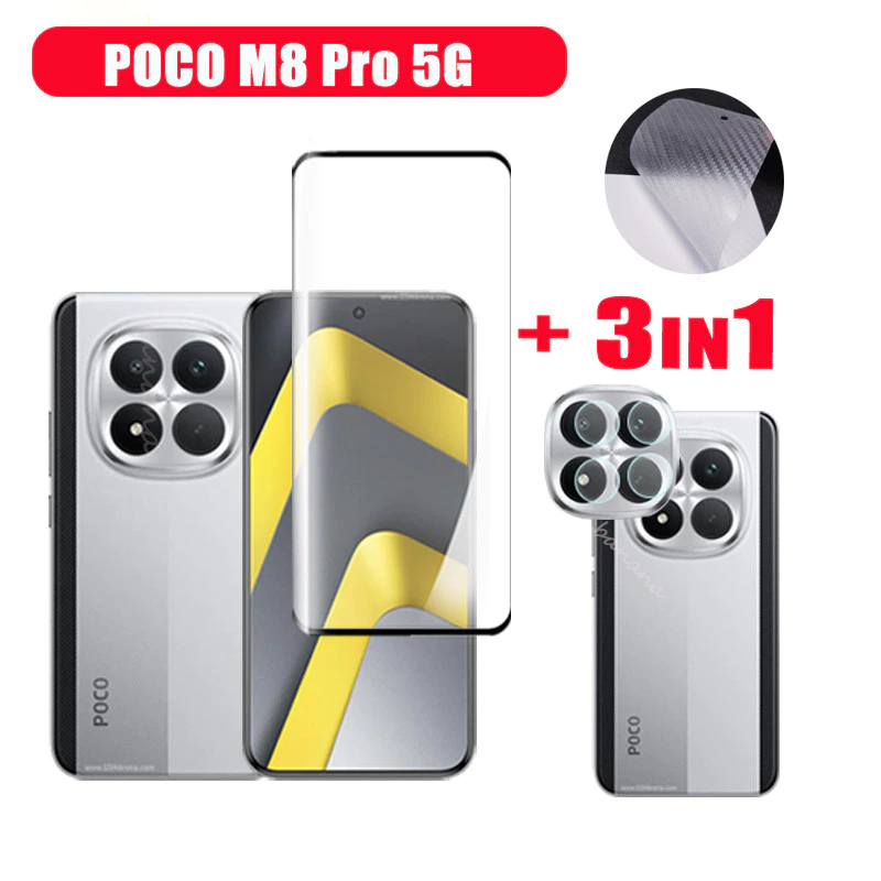 Poco M8 Pro 5G ฟิล์มกระจกนิรภัยสําหรับ Poco M8 M7 F7 C71 C75 ป้องกันหน้าจอ 3 ในเลนส์กล้องกระจก