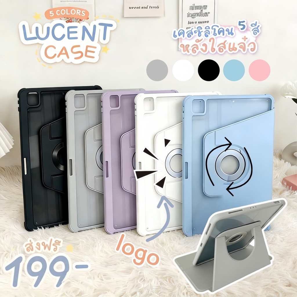 เคส Samsung Tab ใส อะคริลิค หมุน360° มีขาตั้ง หลังใส พร้อมที่ใส่ปากกา สำหรับ S9/S9+ S9FE/FE+ S10FE S6Lite A9/A9+ A11+