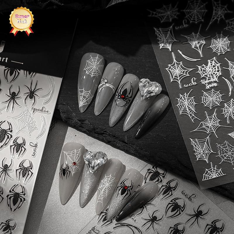 SuperNail 1 แผ่น 3d Spider Self กาวเล็บ Stiers Spider Web Nail Art Decals สําหรับตกแต่งเล็บ Vary