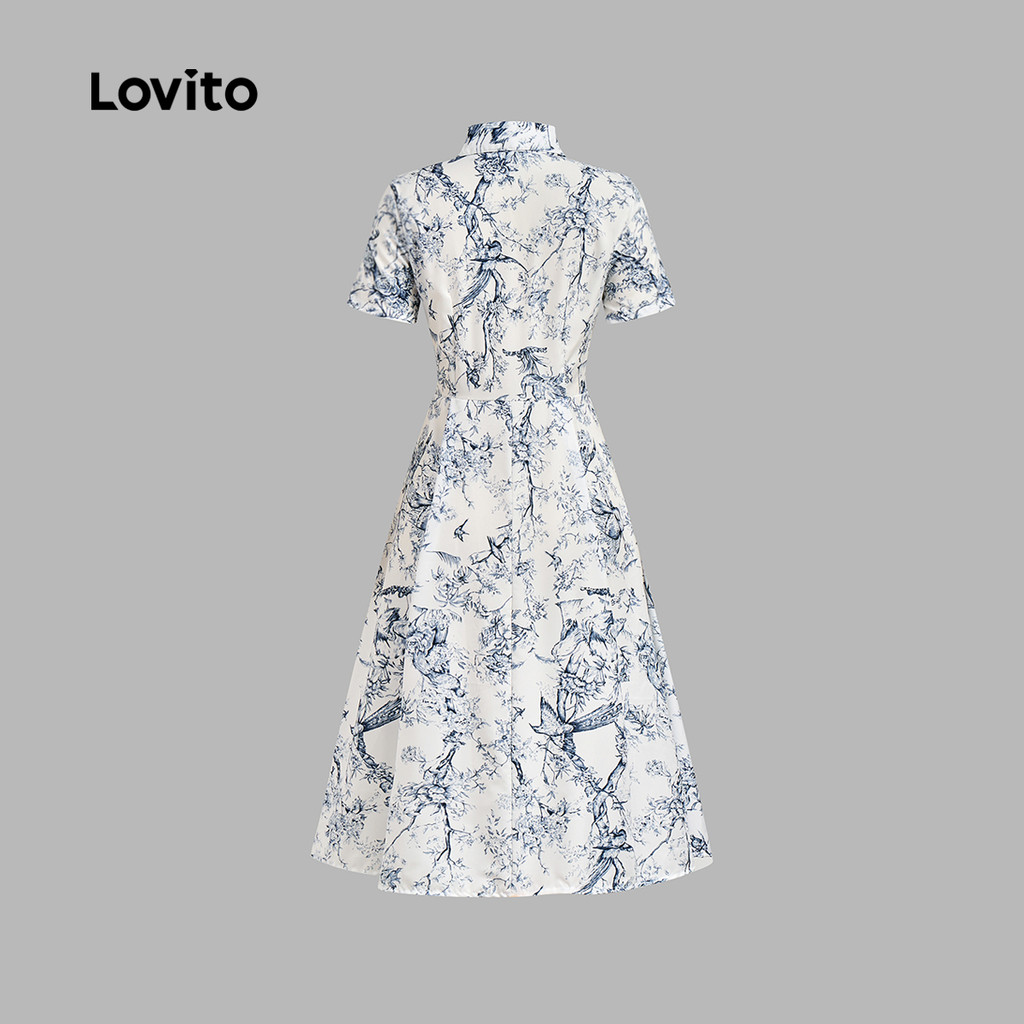 Lovito ชุดเดรสลําลองลายกระดุมชุดเดรสหลากสีฤดูใบไม้ผลิ/ฤดูร้อนสําหรับผู้หญิง L135ED364 - รูปที่ 3