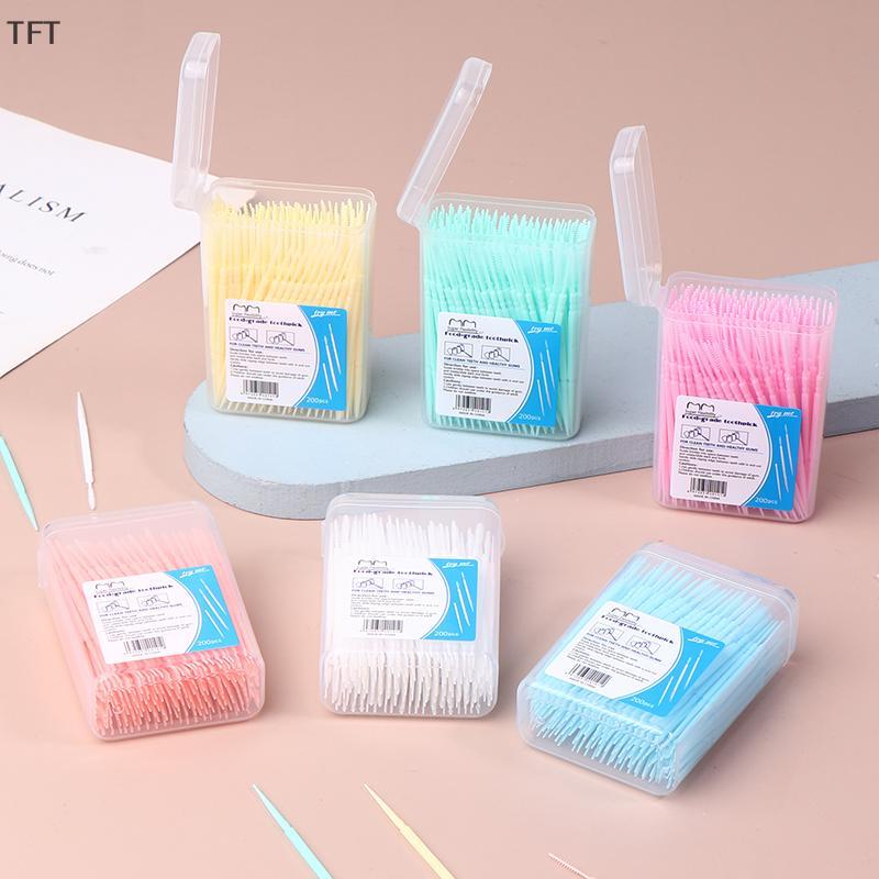 (FTT) ไม้จิ้มฟันพลาสติกบรรจุกล่อง200แบบใช้แล้วทิ้งใช้ในครัวเรือนแปรงขัดซอกฟันแบบใหม่