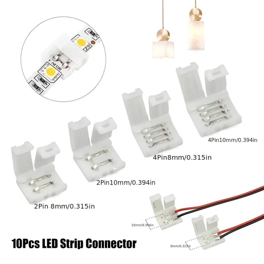 10 ชิ้น LED Strip Connector 8 มิลลิเมตร 10 มิลลิเมตร 2Pin 3Pin 4Pin 3528 5050 RGB สีเดียว Solderless PCB บอร์ดสายไฟฟรีเชื่อมตัวเชื่อมต่อ