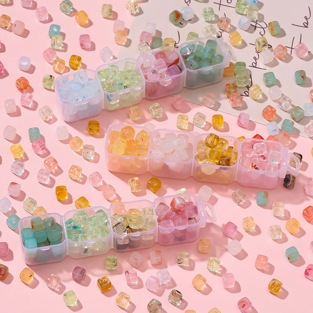 St. kunkka 20 ชิ้นอะคริลิคเลียนแบบลูกปัดหิน 6.5 มม.ลูกปัดสี่เหลี่ยมสําหรับ DIY สร้อยข้อมือสร้อยคอทํา