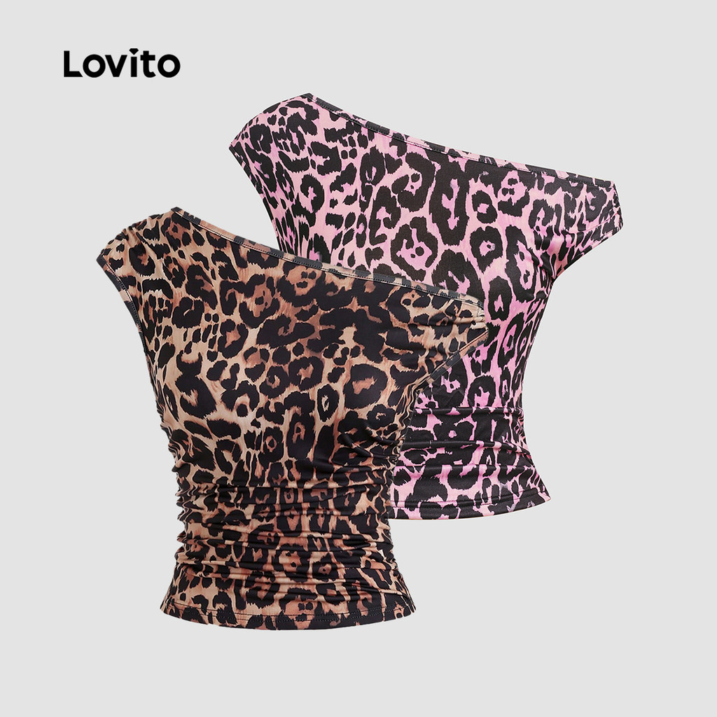 Lovito แคชชวล เสื้อแขนกุดผู้หญิง ลายสัตว์ ทรงอสมมาตร เปิดไหล่ L105MD274