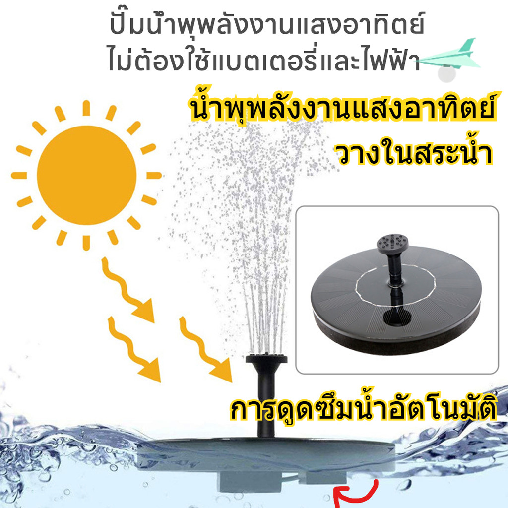 น้ำพุโซล่าเซลล์ น้ำพุพลังงานแสงอาทิตย์ หัวปั้ม6ชิ้น น้ำพุพลังเเสงอาทิตย์ ip67 กันน้ำ