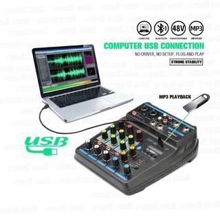 มิกเซอร์ 4 อินพุต พกพาง่าย ใช้งานผ่านพาวเวอร์แบงค์ 5V mixer ใช้ได้ทั้งในบ้านและนอกสถานที่ สำหรับงานเสียงทุกประเภท