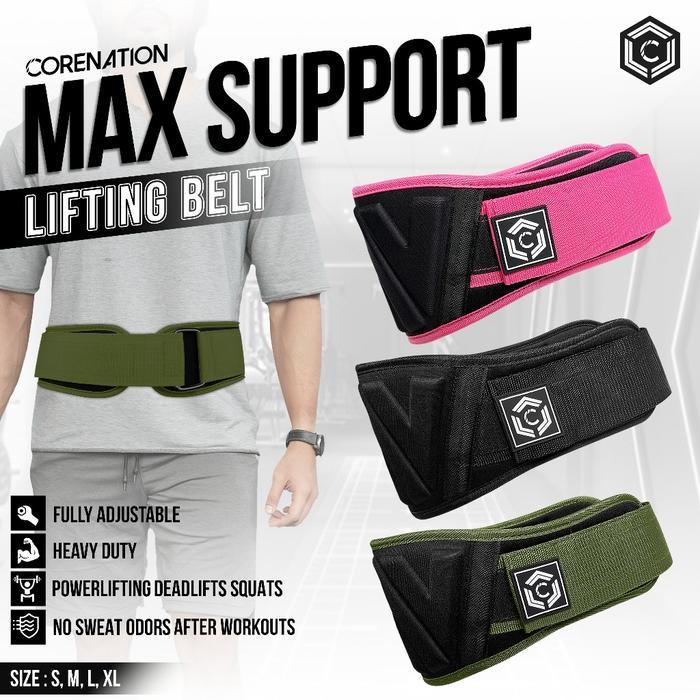 CoreNation Powerbelt Gym Fitness Belt Safety Gym Fitness Belt | เข็มขัดพยุงเอว - MAX - GREEN ARMY, S