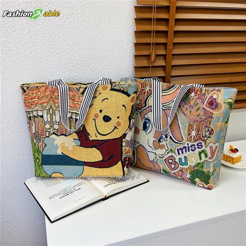 Fashion.shop03 Disney Miey Mouse Retro กระเป๋าสะพายสําหรับการ์ตูนอะนิเมะผ้าใบกระเป๋าถือ Stitch Winni