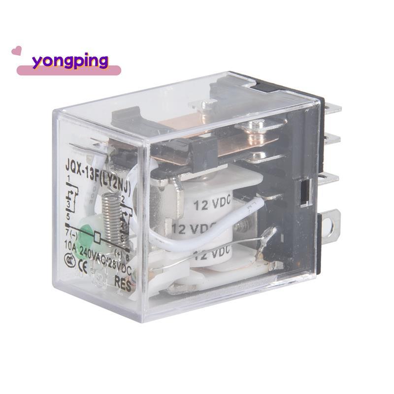 JQX-13F LY2 DC 12V คอยล์ 8-Pin DPDT สีเขียว LED รีเลย์แม่เหล็กไฟฟ้า