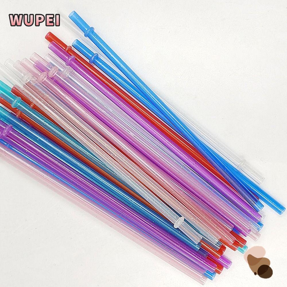 WUPEI 1PC Glitter Straw, แบบพกพารถ Travel Cup Straw ผงทองหลอดพลาสติก, นํากลับมาใช้ใหม่ด้วยแปรงทําควา