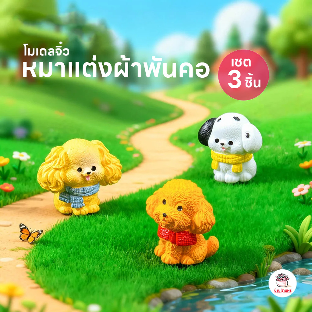 หมาแต่งผ้าพันคอ [ เซต 3 ชิ้น ] ตุ๊กตาจิ๋ว โมเดลจิ๋ว แต่งสวน ตุ๊กตาแต่งสวนจิ๋ว ตุ๊กตาจัดสวนถาด