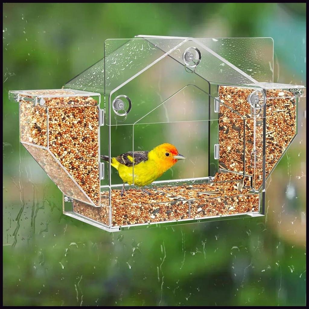 Bird Feeder สําหรับหน้าต่างดูดถ้วยใสกล่องกระรอกอะคริลิค Bird Feeder สําหรับ Finch ดู banteph