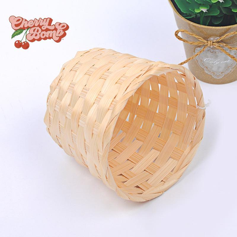 ระเบิดเชอร์รี่> ใหม่ทําด้วยมือไม้ไผ่หม้อ Wier ตะกร้าฟาง Patchwork Wier หวาย Seagrass Storage Organiz