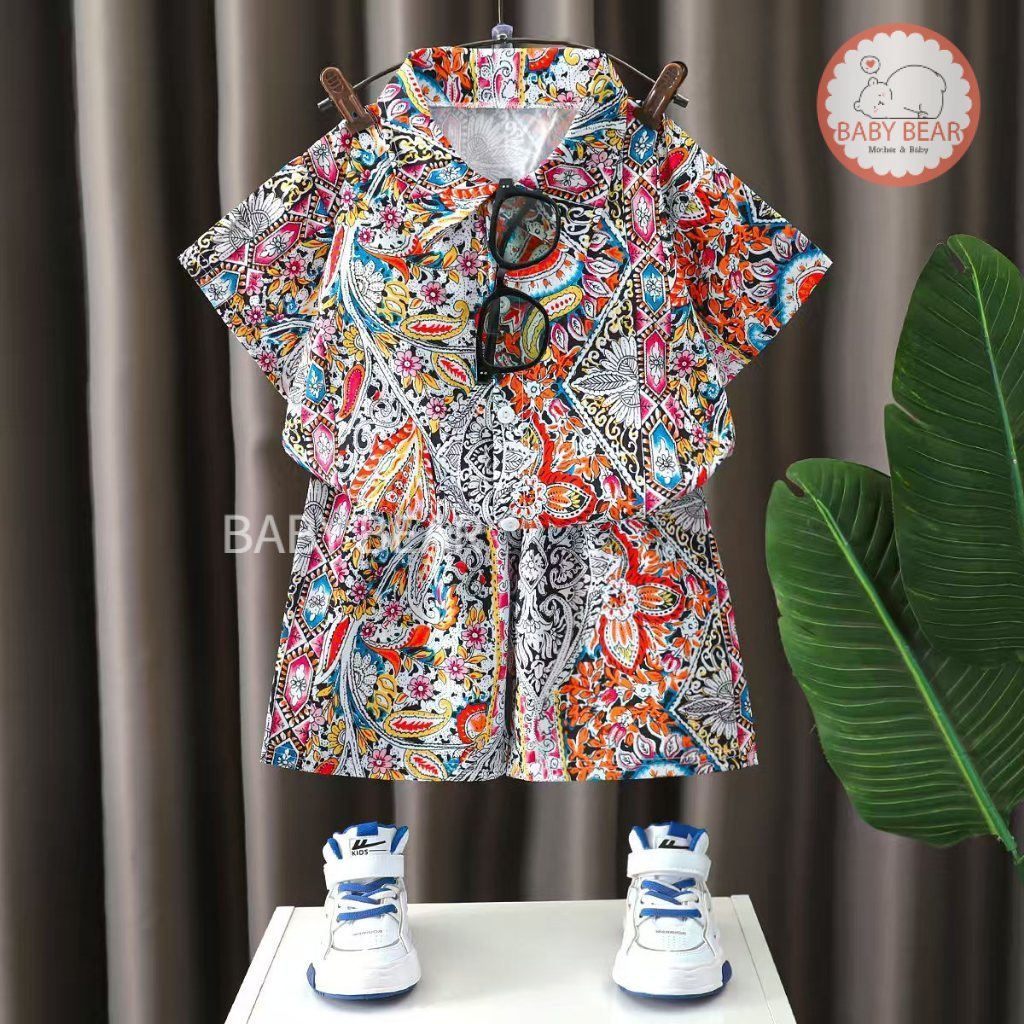 ชุดเซ็ตฮาวาย ชุดเซ็ตเสื้อเชิ้ตเด็ก เสื้อแขนสั้น+กางเกงขาสั้นฮาวายทะเล สงกรานต์ รูปที่ 5