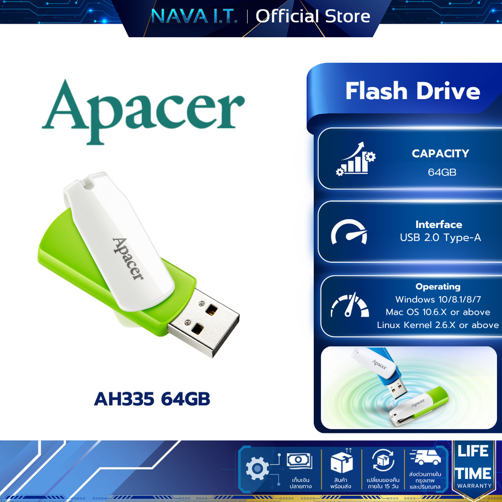 APACER Flash Drive (แฟลชไดรฟ์) AH335 USB 2.0 64GB
