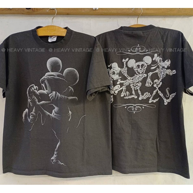 MICKEY MOUSE MUAY THAI tag HANES เสื้อวินเทจ เสื้อการ์ตูน parody heavy vintage shirt