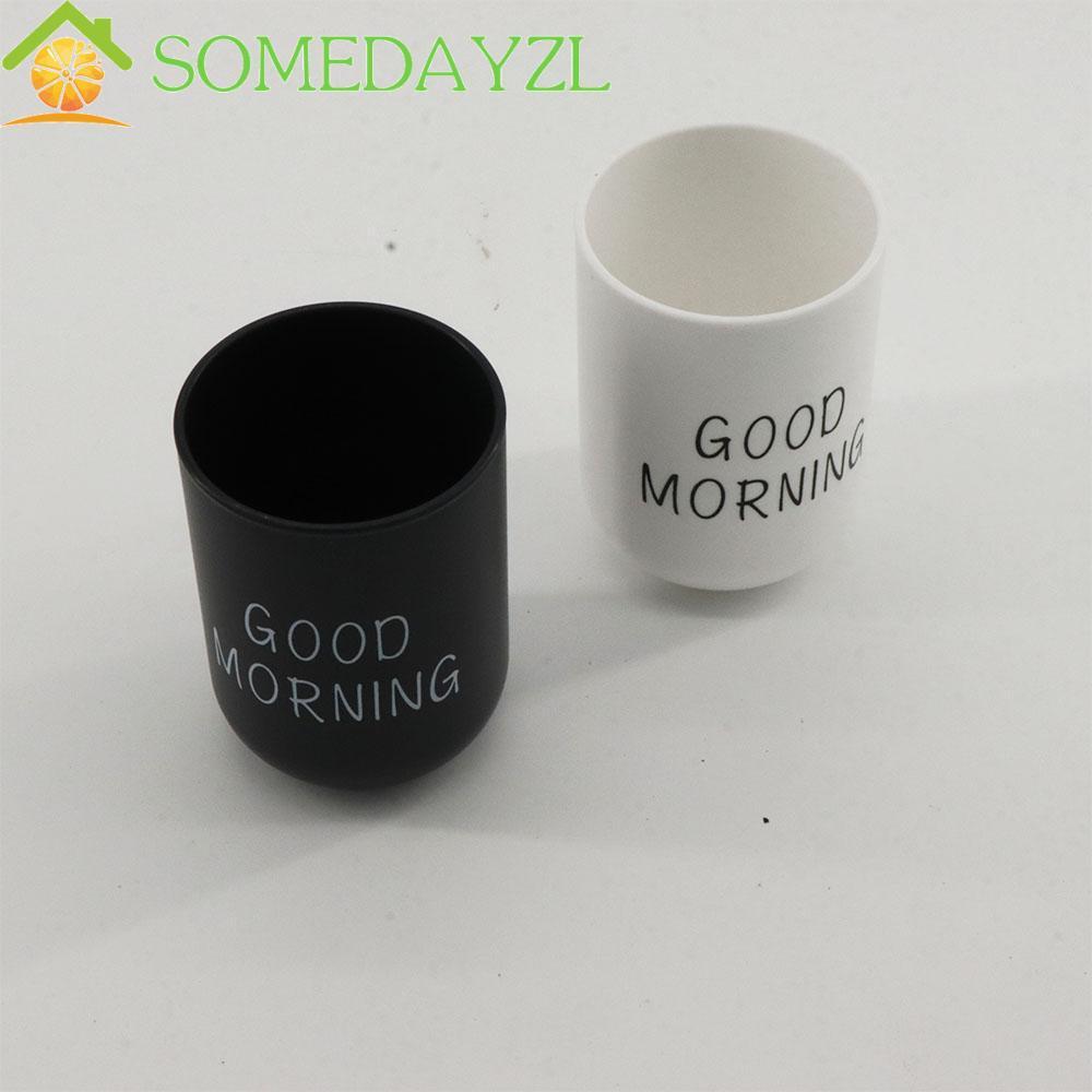 SOMEDAYZL Good Morning ถ้วยพลาสติกนํากลับมาใช้ใหม่แบบพกพาผู้ถือแปรงสีฟันจัดเก็บถ้วยดื่ม Drinkware ถ้
