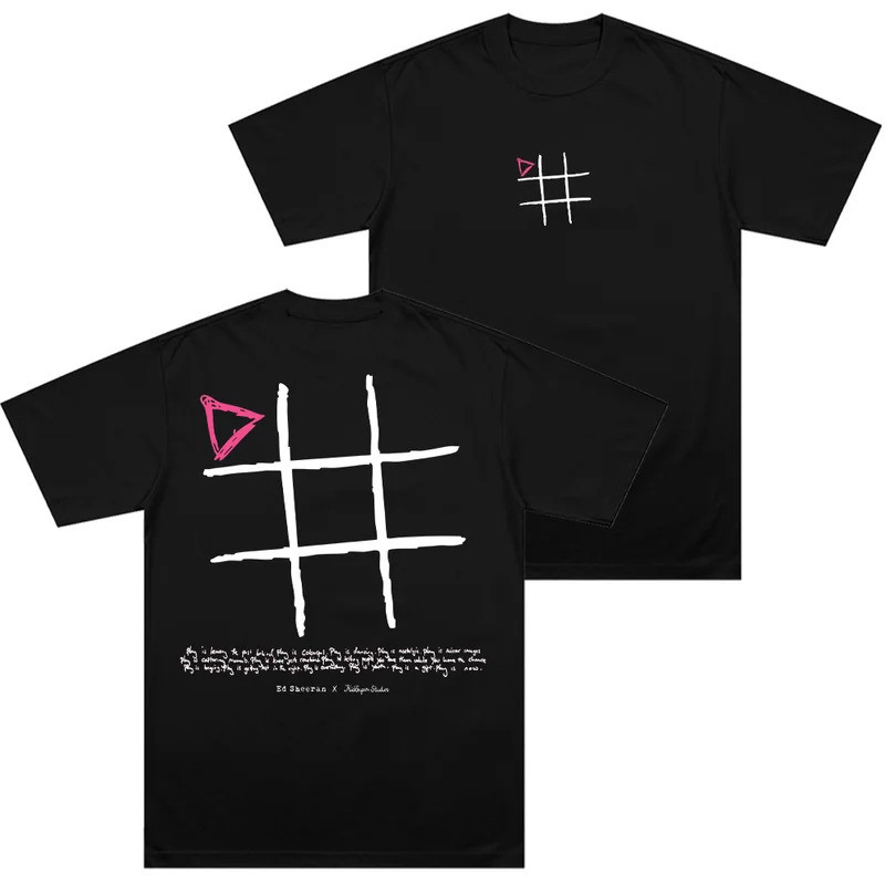 Ed Sheeran Play X KidSuper Tick Tack Toe เสื้อยืด Lelaki แฟชั่น Retro แขนสั้นเสื้อยืด Unisexy Bernaf