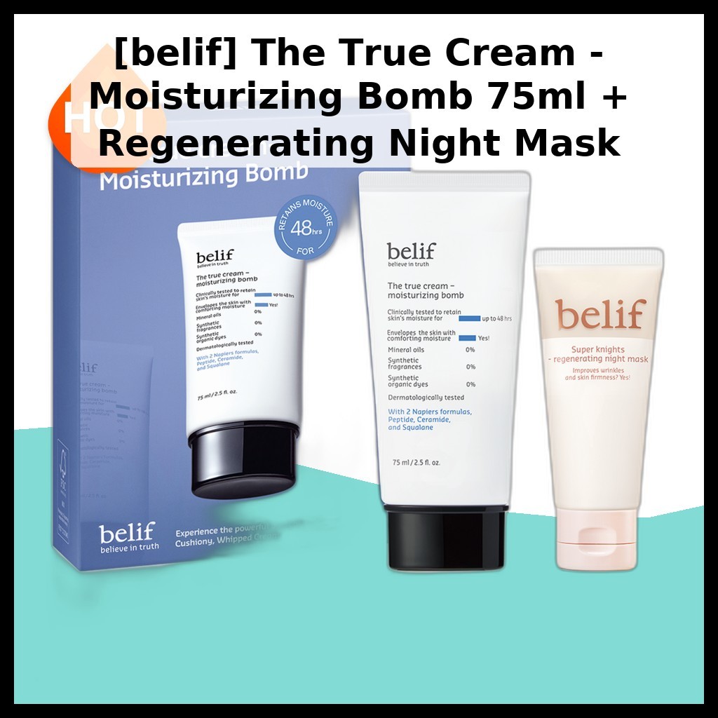 [belif] The True Cream - Moisturizing Bomb 75ml + Regenerating Night Mask 35ml, 1pc / Korean Moistur