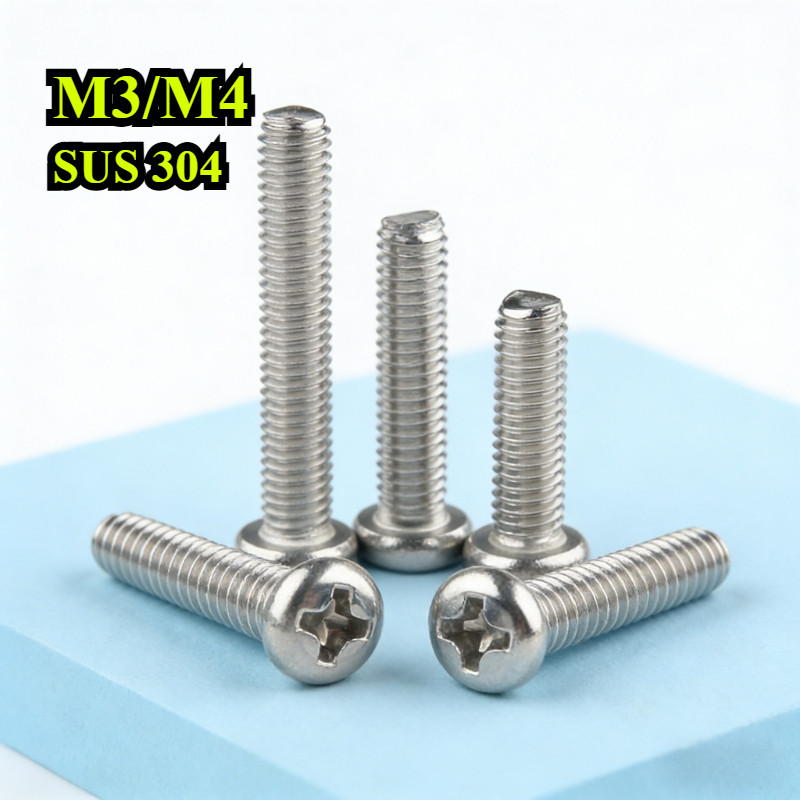 【ZQ-R1】สกรู น็อต JP น็อต สกรู หัวกลม หัวแพน แฉก P+ สแตนเลส 304 เกลียวมิล หยาบ   M3/M4