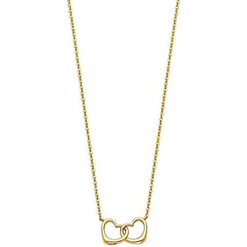 สร้อยคอจี้หัวใจคู่ สีเหลืองทอง 14k ขนาด 17 นิ้ว