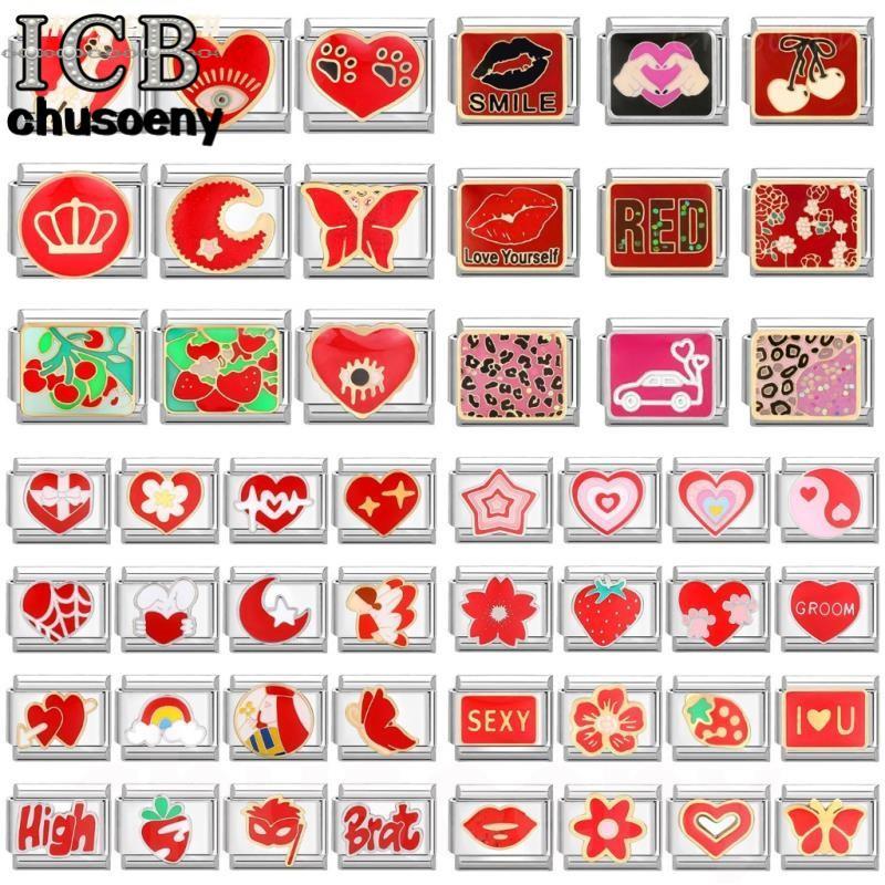 เงินสีแดงรูปแบบอิตาลีลิงค์พอดี9มิลลิเมตรสร้อยข้อมือทํา ทําเอง รักผีเสื้อดอกไม้เสน่ห์สร้อยข้อมือลิงค์อุปกรณ์ย้อนยุคโมดูลสร้อยข้อ