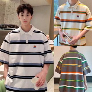 Chaistyle เสื้อโปโลผู้ชาย สไตล์อเมริกัน อินเทรนด์แนววินเทจ ส…