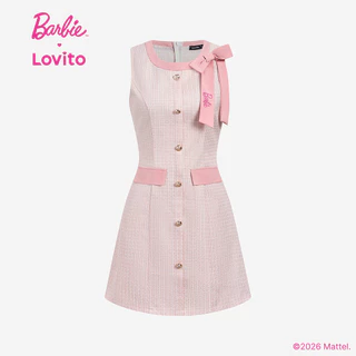 Barbie™ X Lovito เดรสลำลองสีชมพูสำหรับผู้หญิง ดีไซน์สวยหรู ปักลายหวานๆ สีสันสดใส เหมาะสำหรับฤดูใบไม้ผลิ/ฤดูร้อน เกาหลี อินเทรนด์ LB1AD033