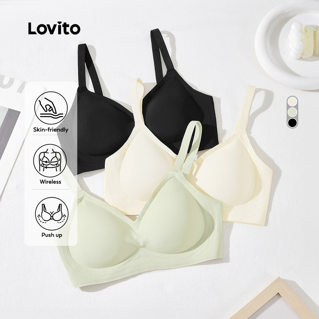 Lovito แคชชวล เสื้อชั้นในแบบไร้โครงถักแบบริบ สวมใส่สบาย ไม่ระคายเคืองผิว โทนสีแชมเปญ สำหรับผู้หญิง LNA104020