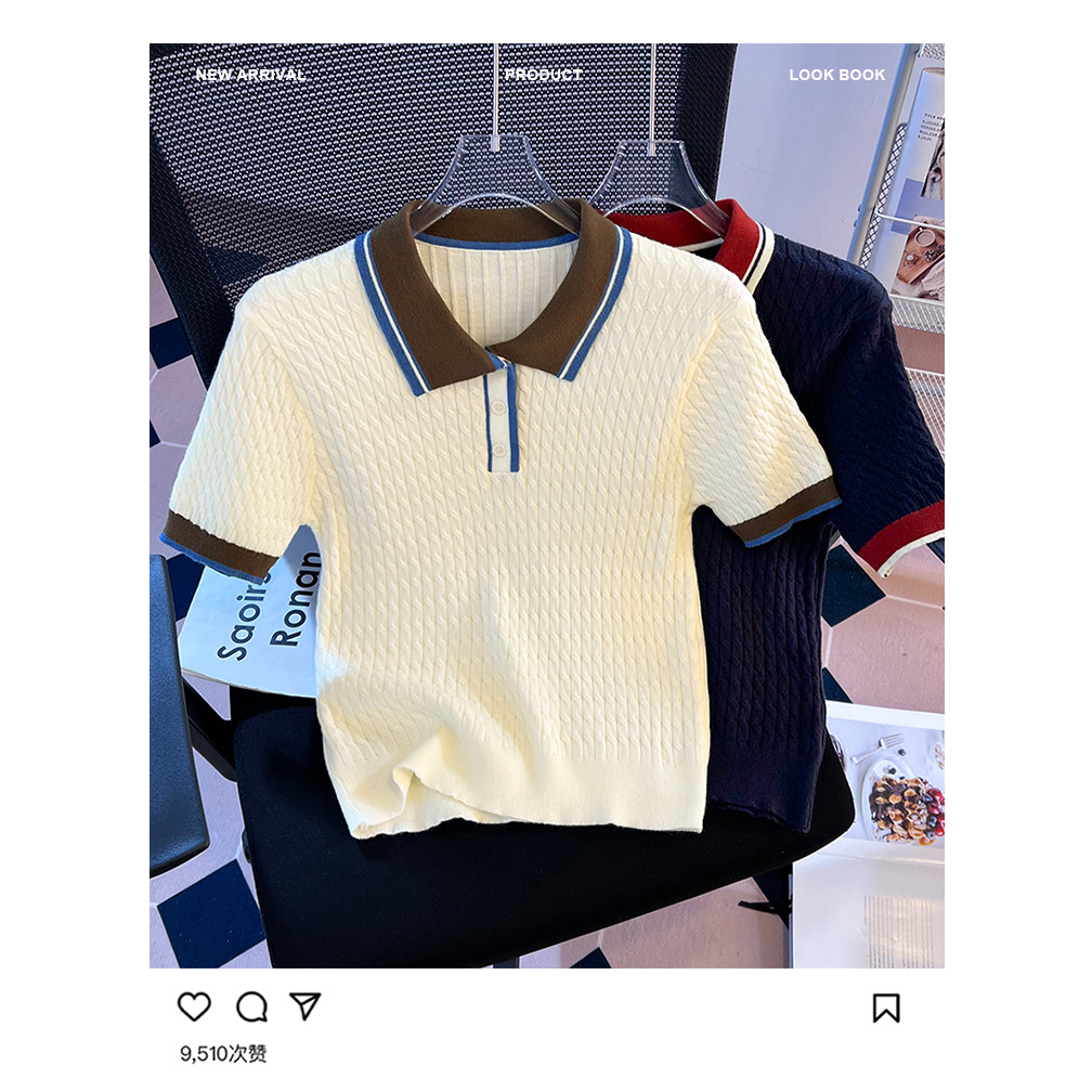 เสื้อโปโลแขนสั้นสีขาวย้อมแน่นลายชัดเจนสำหรับฤดูใบไม้ผลิและฤดูร้อนปี 2026