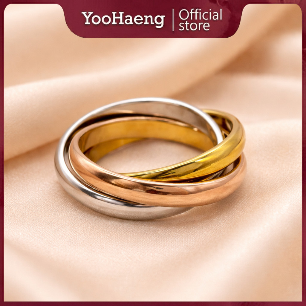 YooHaeng - CARTER Trinity Ring 3 Tone Unisex Titanium Anti-Rust Anti-Fade Simple Cross C0111