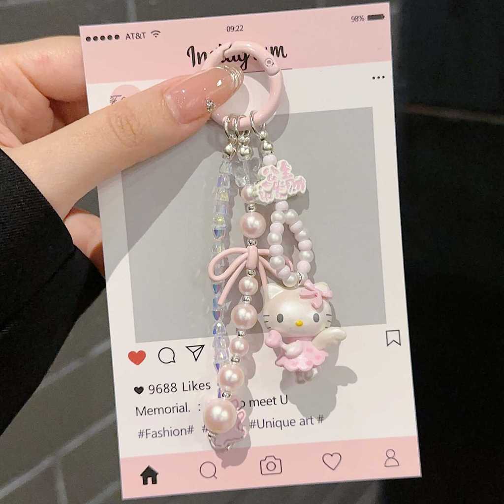 การ์ตูนน่ารักคิตตี้ลูกปัดสายโทรศัพท์แฟชั่นหวานสีชมพูโบว์จี้เสน่ห์