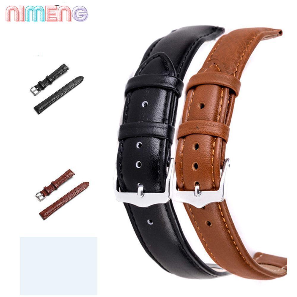 NIMENG 16 มม. 20 มม. 22 มม. สายนาฬิกาหนังนุ่มหัวเข็มขัดเหล็ก Sweatband