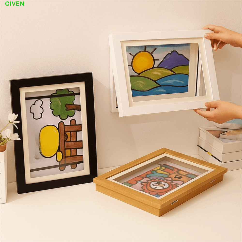 GIVEN กรอบรูปพลิกแม่เหล็ก,เปิดด้านหน้า A4/A3 Flip Art Photo Frame,ปฏิบัติสายรัดยืดหยุ่นเปลี่ยน A4 กร