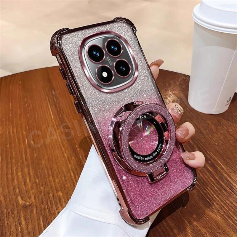 เคสโทรศัพท์สําหรับ Redmi หมายเหตุ 15 Pro + 14 Pro 15 Pro + 4G 5G 2026 ซิลิโคน Glitter Bracket เคสโทรศัพท์สี่มุมถุงลมนิรภัยกันกระแทกปลอกโทรศัพท์ฝาหลัง