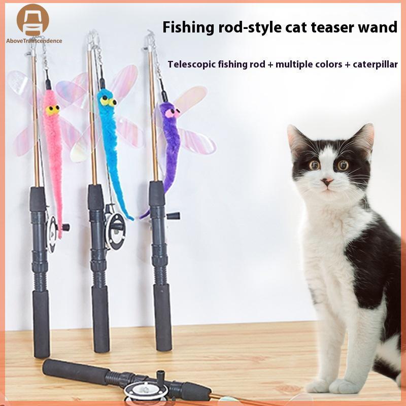 ABOVE 1 ชุด Telescopic Cat ของเล่นปลาประเภท Telescopic Feathers แมวตลก Sti ของเล่นสัตว์เลี้ยงของเล่นสําหรับลูกแมว Rods จําลองตกปลา Rod TH