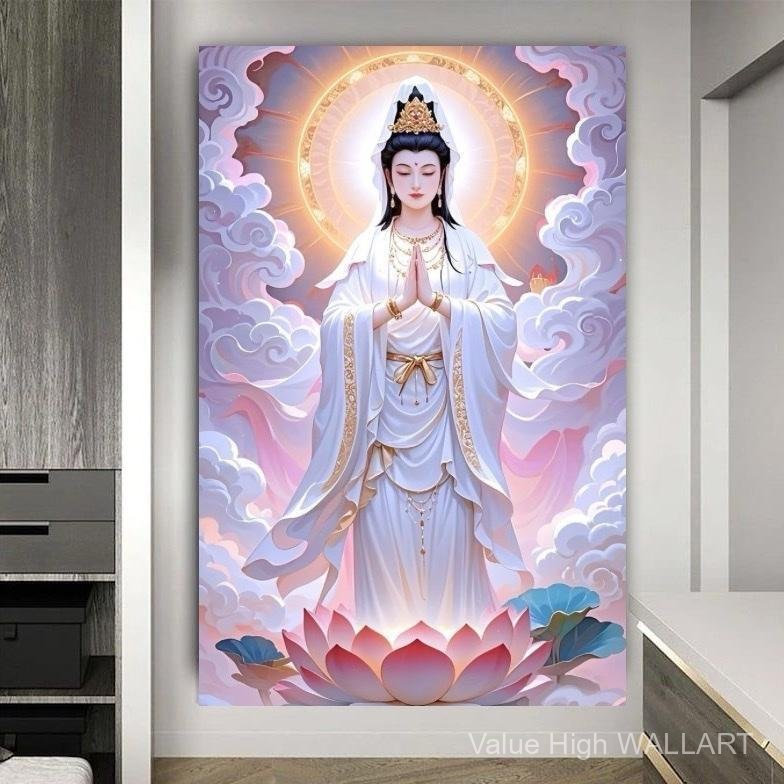 ใช้เทคโนโลยีภาพวาดผ้าใบวาดภาพวาดตกแต่งบ้านของพระโพธิสัตว์เจ้าแม่กวนอิม