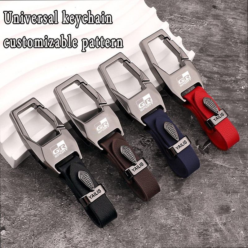 Toyota GR สีดําสังกะสีหนังพวงกุญแจ Creative Anti Loss พวงกุญแจรถอุปกรณ์เสริมเหมาะสําหรับ Toyota GR 8