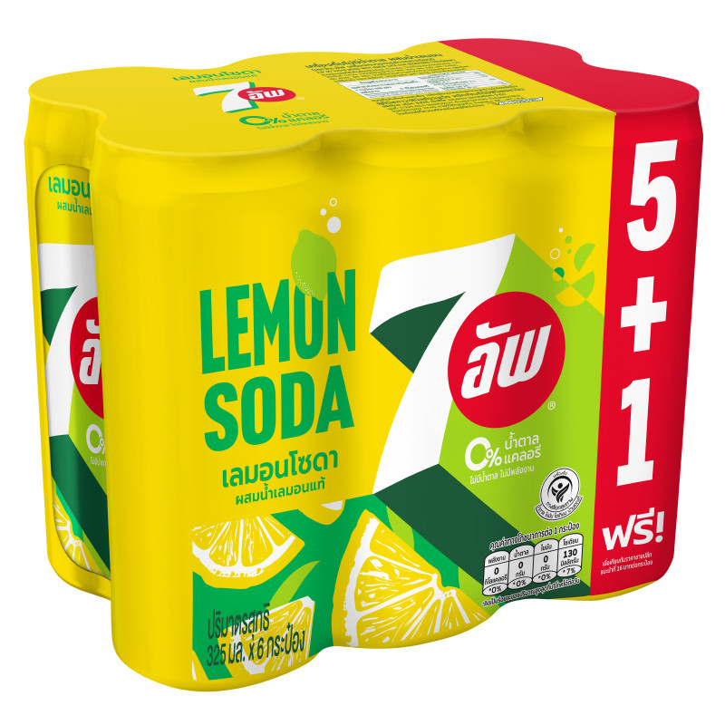 เซเว่นอัพผสมเลมอนโซดาไม่มีน้ำตาล 325มล. แพค 6 7Up Lemon Soda No Sugar 325ml. Pack 6 [หมายเลขบาร์โค้ด