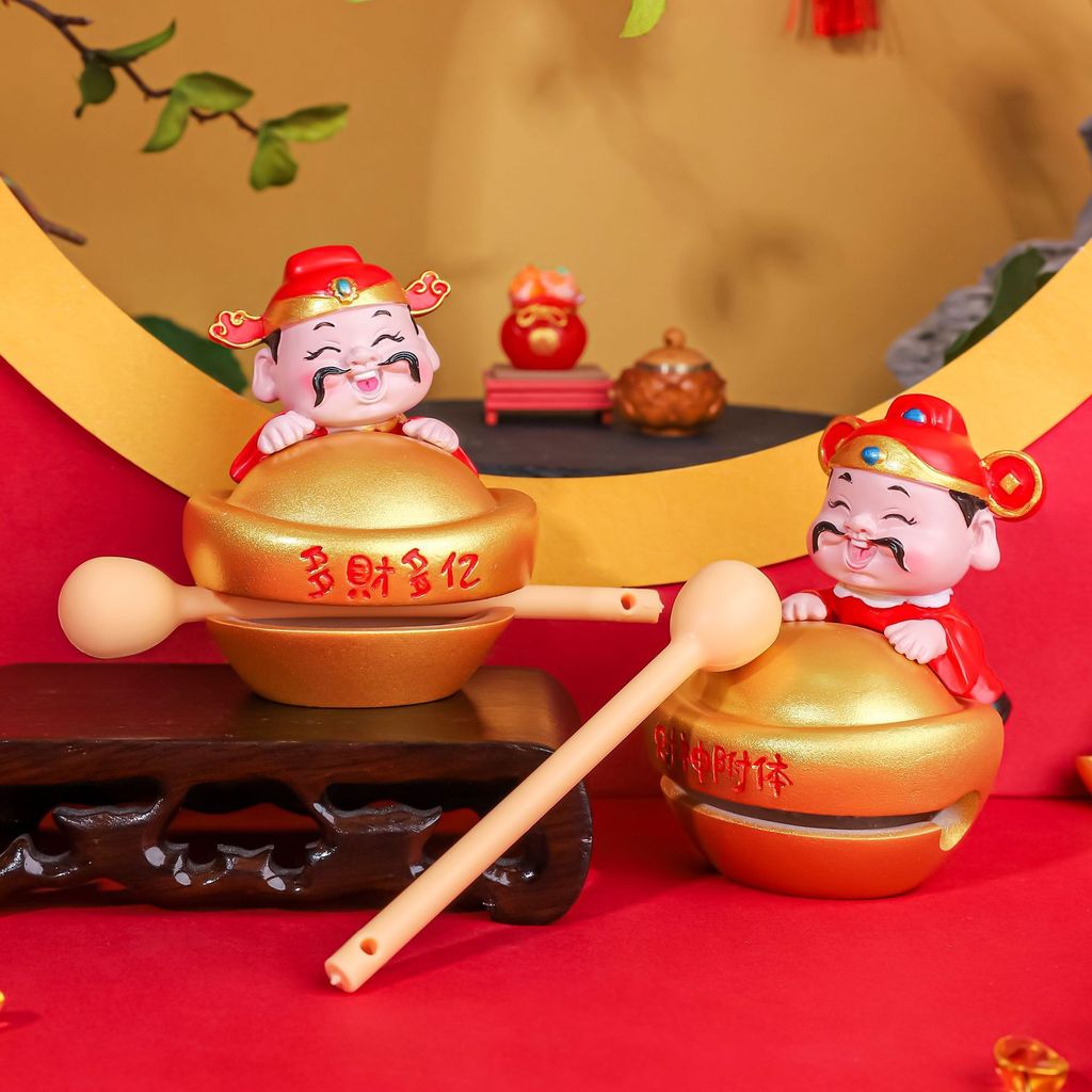 New Product#Creative Stress-Relief Fortune God Wooden Fish Car Ornament, Workstation Emotion Stabili