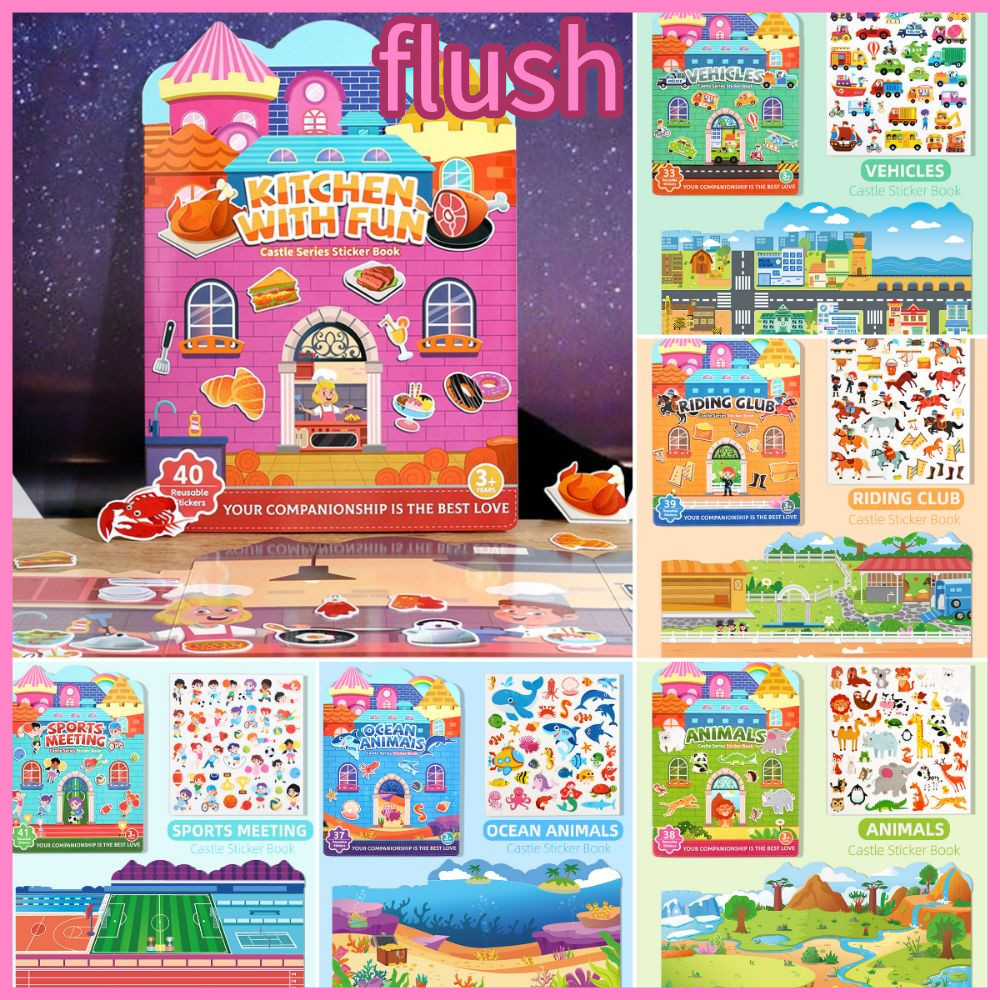 FLUSH Jelly Sticker Silent Book, Animal Vehicle Cartoon Quiet Book,Reusable Multicolor Interaction G