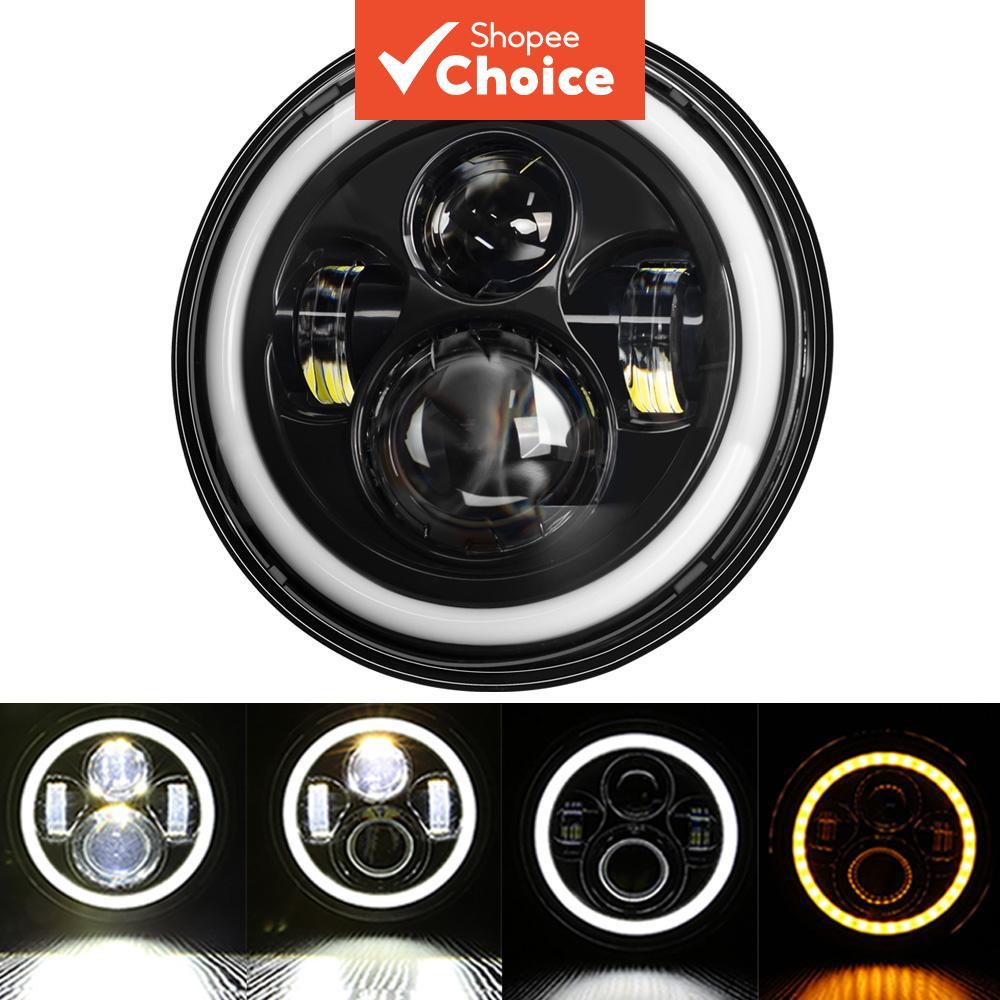 ไฟหน้ารถมอเตอร์ไซค์ LED ขนาด 7 นิ้ว แบบ H4 สําหรับ Harley Yamaha Honda