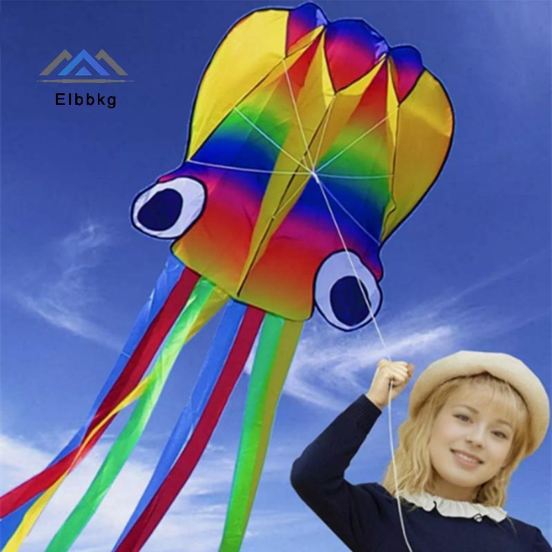 EIbbkg 1 ชุด Giant Soft Kites สําหรับผู้ใหญ่ของเล่นกลางแจ้ง Rainbow สี 3D Octopus Soft Kite 4 M Giant Kite 100 M ยางสายลดราคา