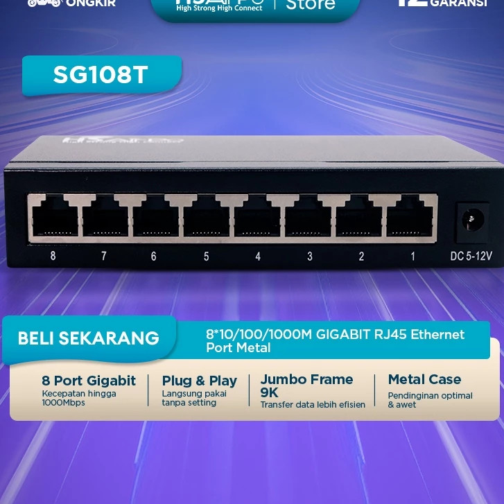 HSAirPo SG108T Gigabit Switch 8 พอร์ตเคสโลหะ 10/100/1000M RJ45 LAN Hub HSAIRPO SG108T