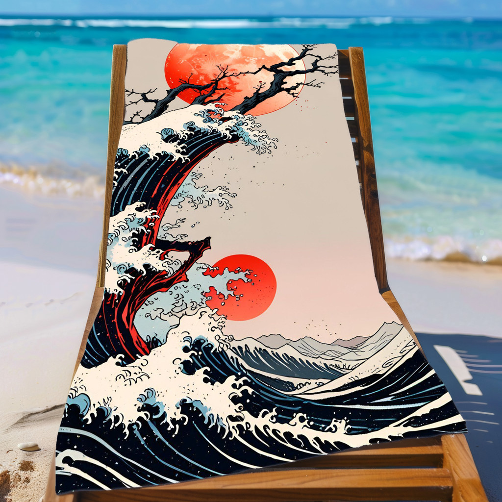 Ukiyo-e Sea Wave Series ผ้าขนหนูอาบน้ําไมโครไฟเบอร์ - ต้องมีสําหรับวันหยุดชายทะเลฤดูร้อนแห้งเร็วและด