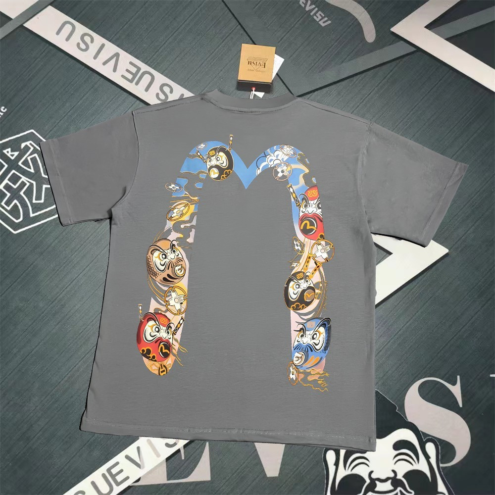 Evisu/Fushen/6XL/2026 สไตล์ใหม่ 6XL คลาสสิกรอบคอแขนสั้นเสื้อยืดผู้ชายผู้หญิงสไตล์ขนาดใหญ่ฤดูใบไม้ร่ว