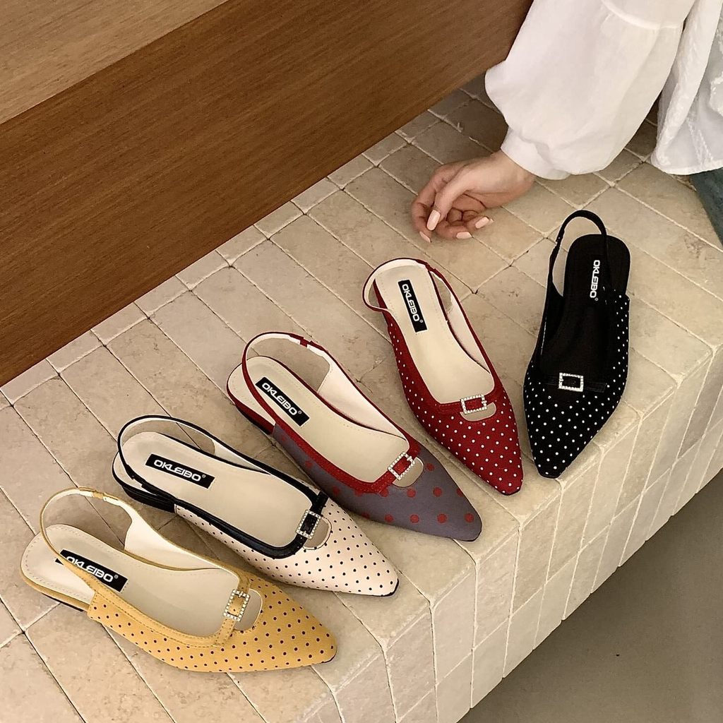 TT Sweet Pointed Toe Sandals Womens Polka Dot Buckle Strap Classy Shoes