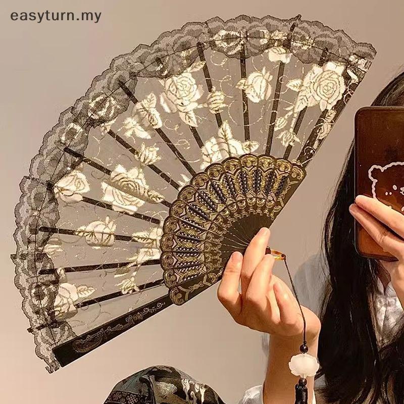 Eas พัดลมพับลูกไม้พัดลมลูกไม้พัดลมพับ sel งานแต่งงานคอสเพลย์ Party Home ตกแต่งพัดลม Photo Props MY