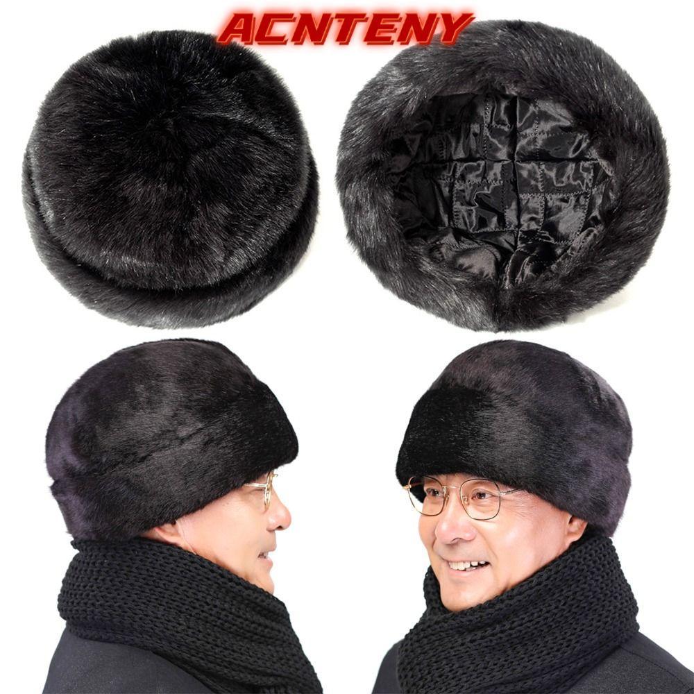 ACTENY Fur Hat, Solid Color Faux Fur Bucket Hats, Winter Warm Windproof Beanies